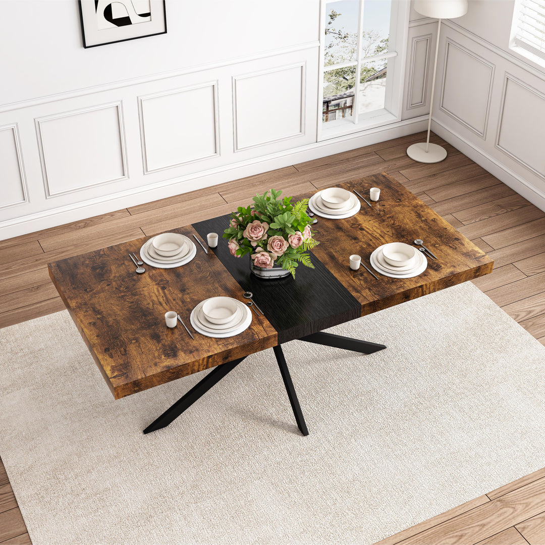 Retro Rectangular Stretch Dining Table With Storage Box