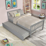 Grey Platform Twin Bed Frame with Trundle Headboard and Footboard