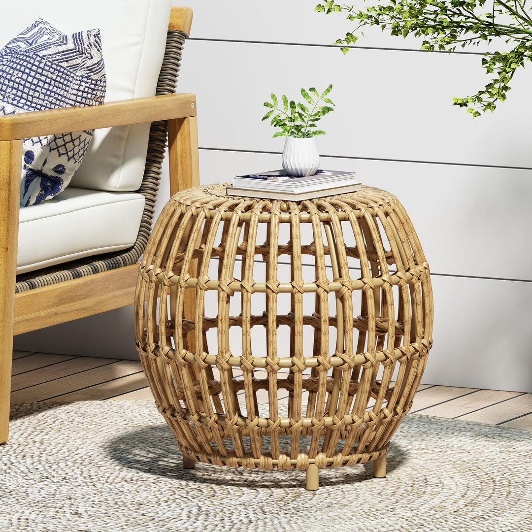 Charming Boho Handcrafted Rattan Light Brown Side Table