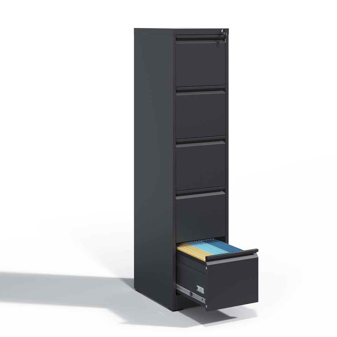 Modern 5 Drawer Metal Vertical Black File Cabinet with Lock