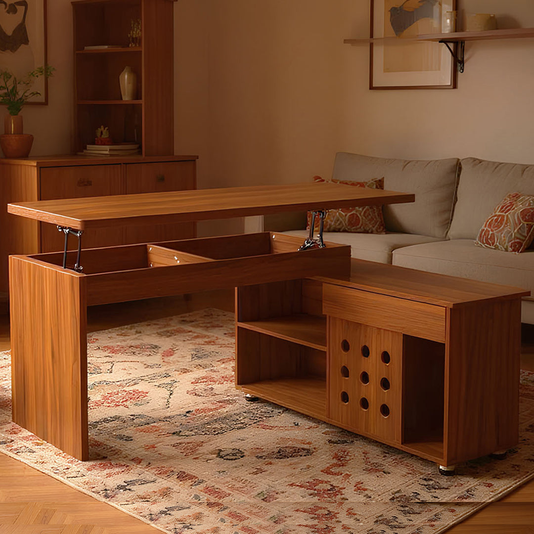 55'' Walnut Home Office L-Shaped Executive Desk with Storage Drawers and Cabinet