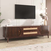 Modern Farmhouse Media Console Rattan TV Stand with Solid Wood Legs