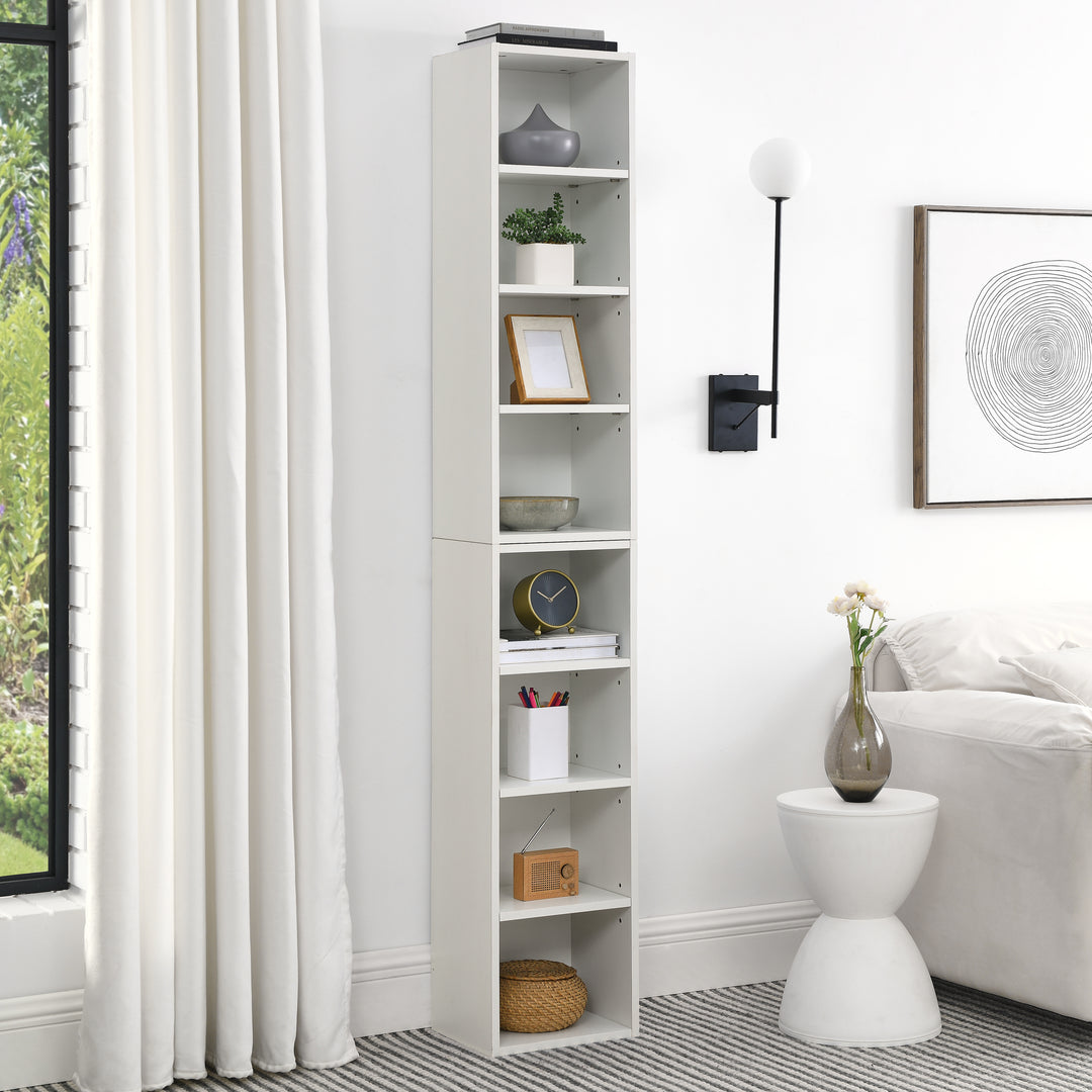 8-Layer Adjustable Shelf Ultra-Thin White Bookshelf With A Wavy Border Design