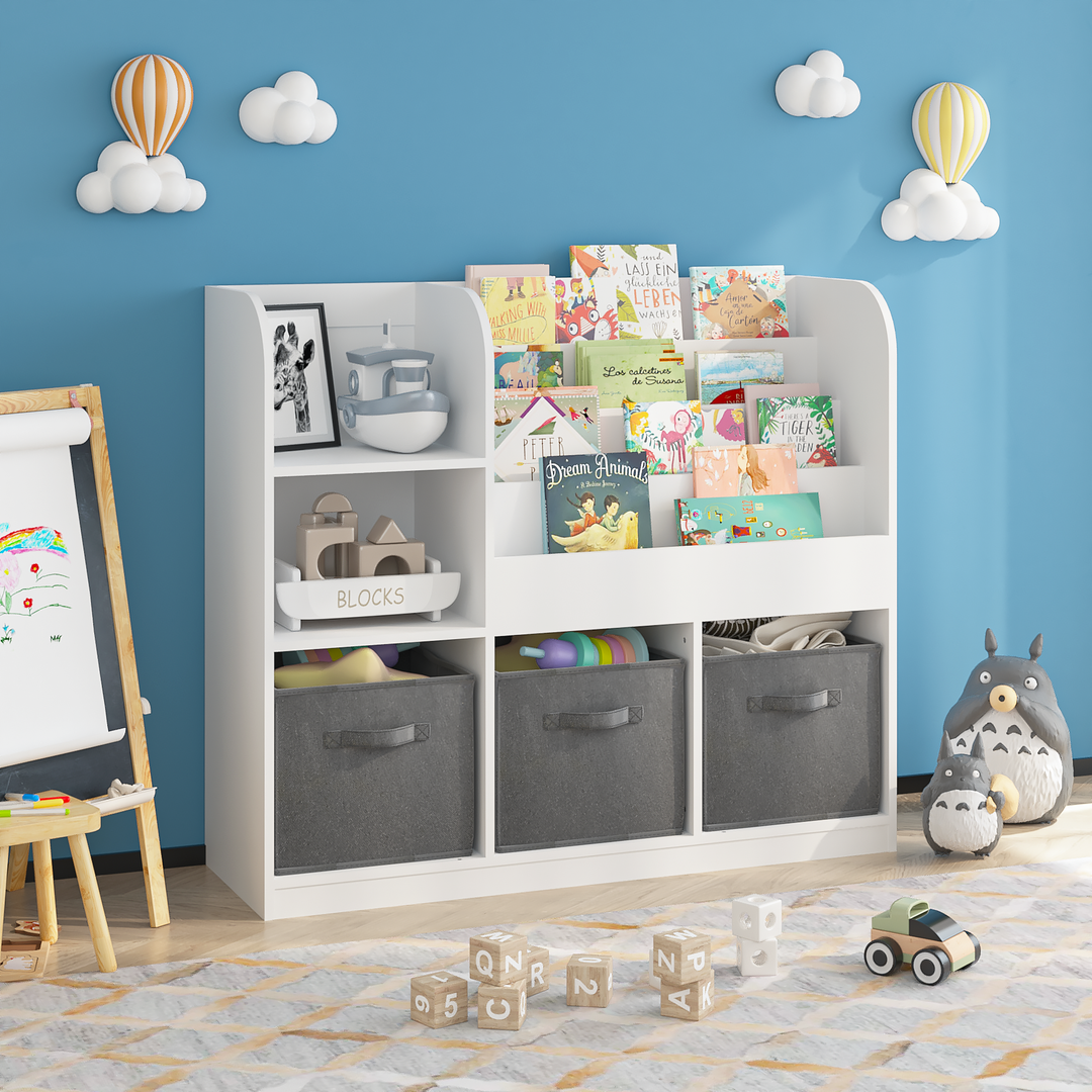 Multifunctional Kids Bookcase with 3 Collapsible Fabric Drawers