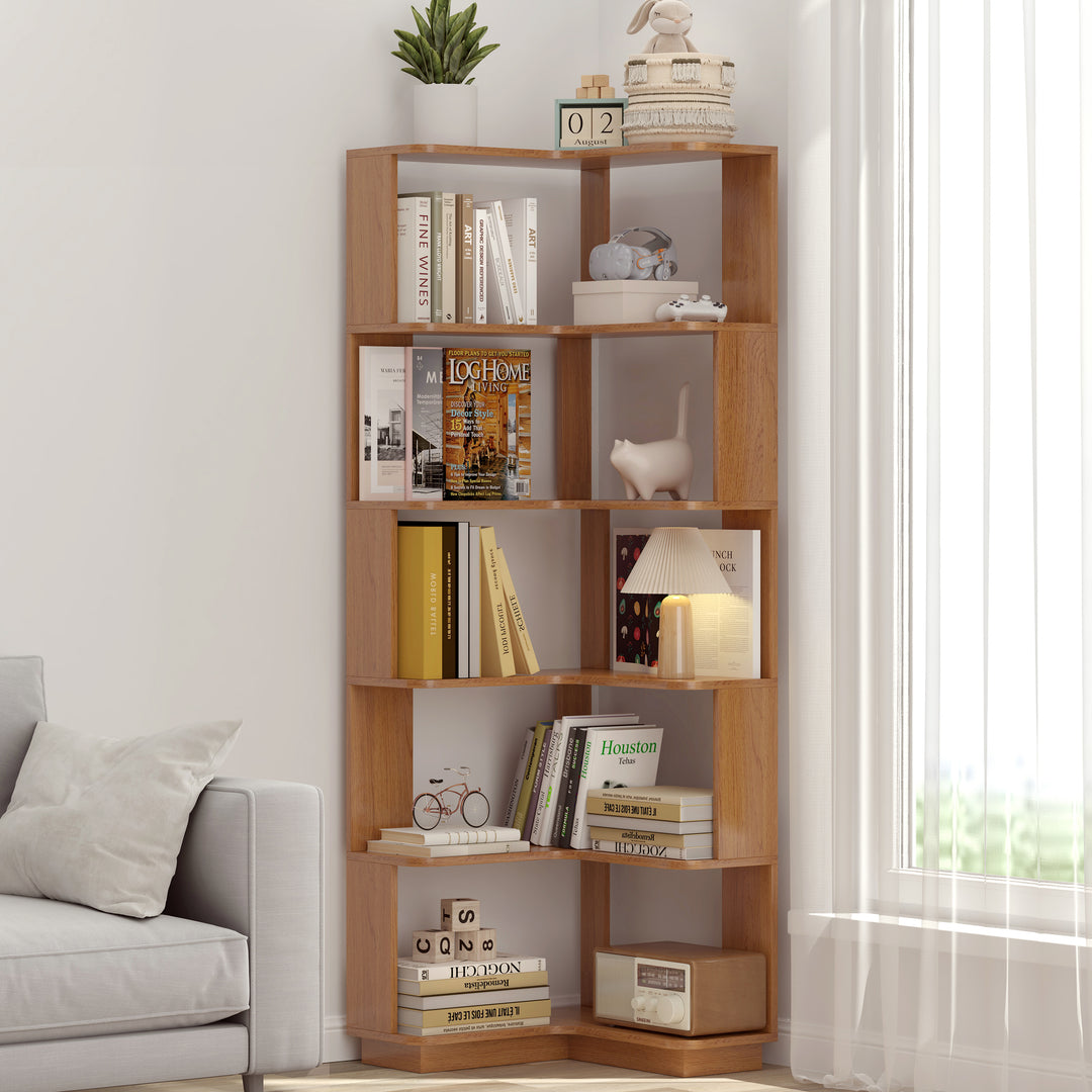 6 Tier Freestanding L-Shaped Corner Bookshelf With Anti-Drop Panle & Anti Tipping Device