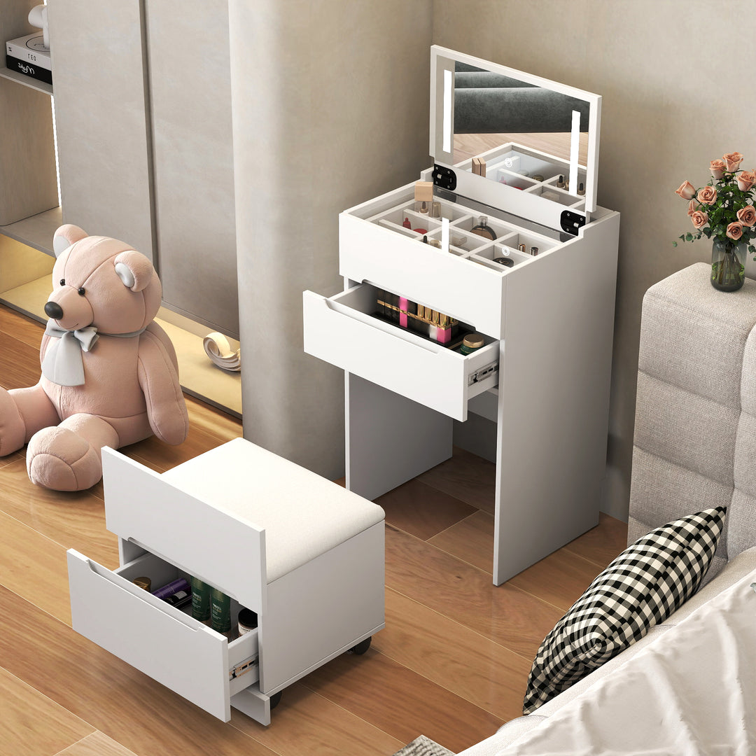 3 in 1 White Make Up Vanity Desk with Open Top Mirror 3 Drawers