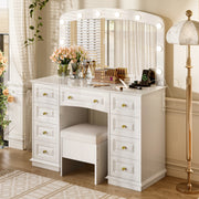 Luxurious White Makeup Vanity with 10 Hollywood Bulbs & 3 Color Lighting Modes