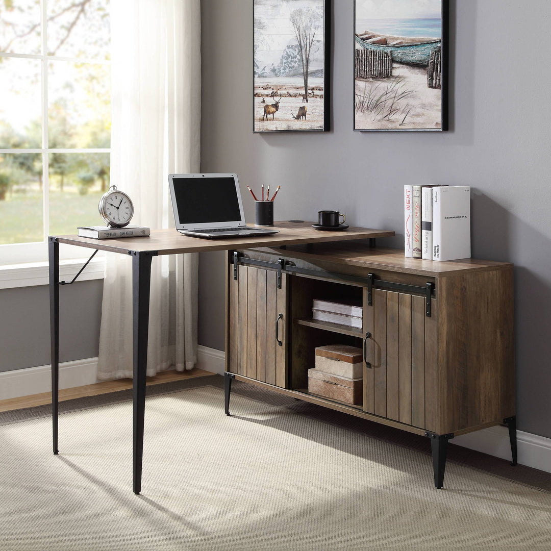 48'' Gray Oak & Black Finish L-shape Writing Desk