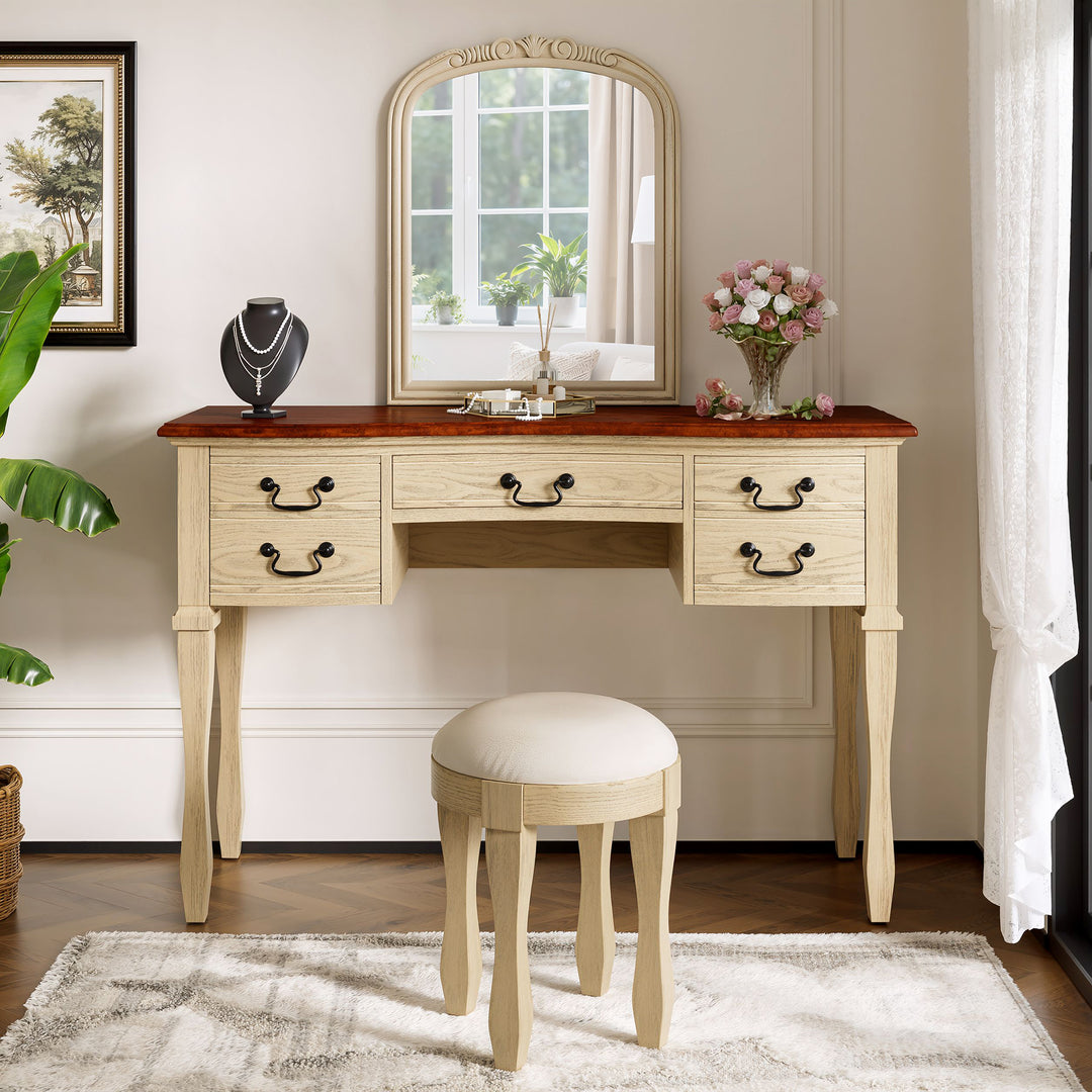 46''  Vintage Makeup Vanity Desk with  Curved Flower Frame Mirror