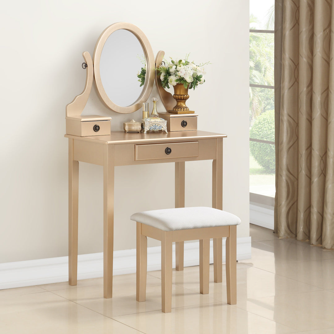 Wood Moniya Gold Makeup Vanity Table and Stool Set