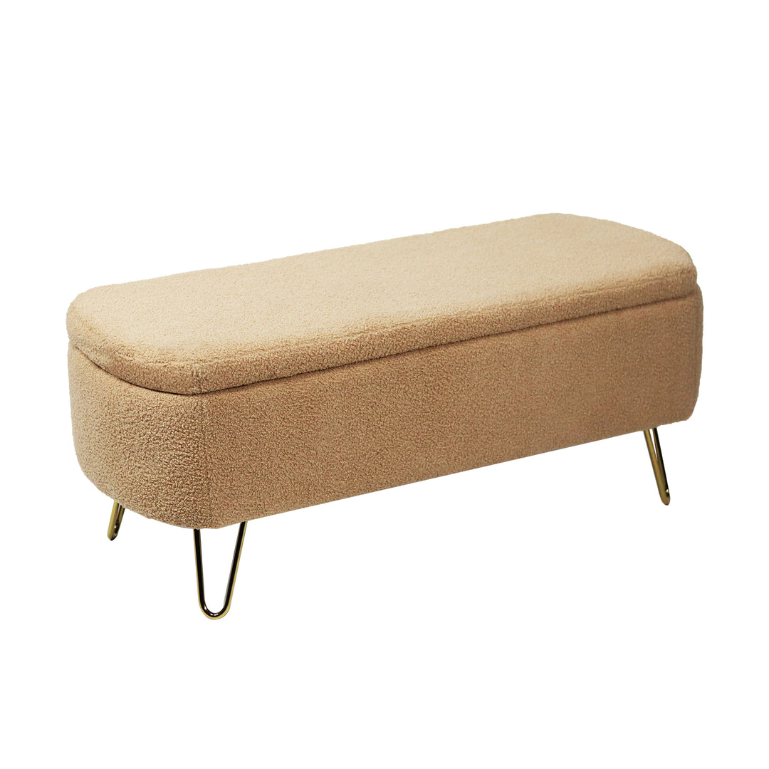 Modern Camel Storage Upholstered Bench for End of Bed Gold Legs