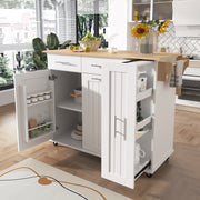 White Kitchen Storage Island Cart with Drop Leaf 3 Tier Pull Out Cabinet Organizer