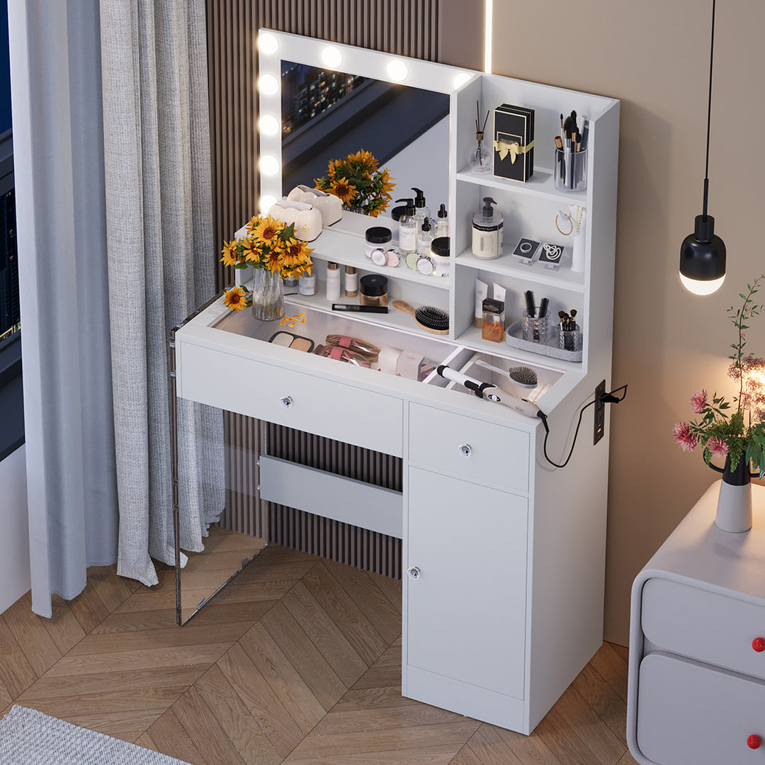 White Makeup Vanity Desk with Mirror and 3 Lighting Modes