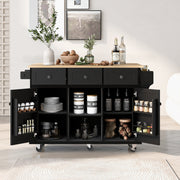 Black Kitchen Cart Island on 5 Wheels with Drop-Leaf Countertop Storage Cabinet & 3 Drawers