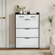 Black Shoe Cabinet with 3 Pvc Doors 2 Drawers