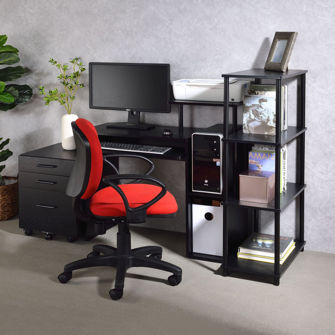 Black Finish Computer Desk With Shelf and Storage
