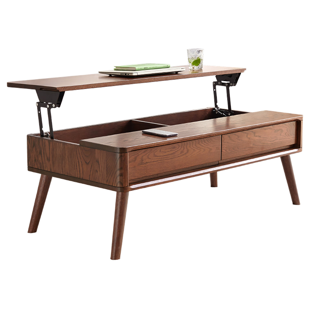 Solid Oak Wood Top Plate Desk Coffee Table With Storage Shelf