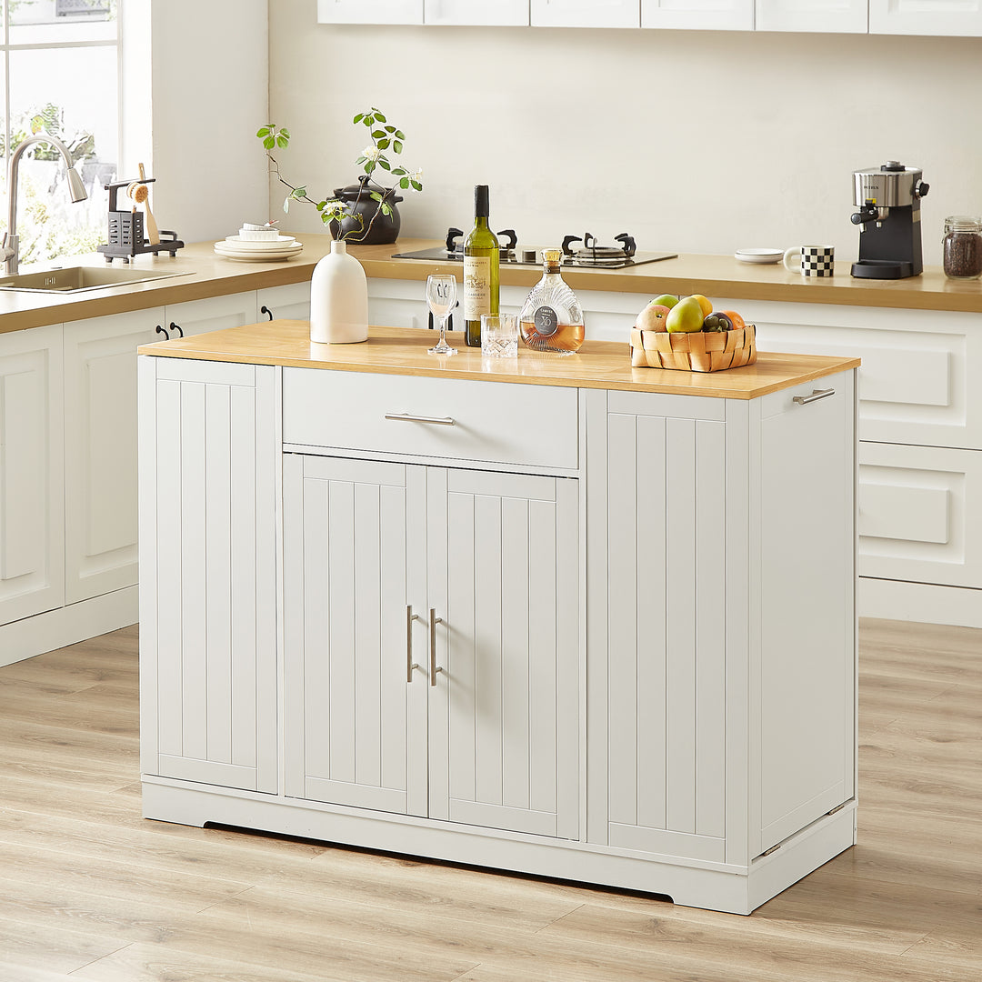 53'' Farmhouse White Kitchen Storage Islands with Drawers and Trash Can Storage
