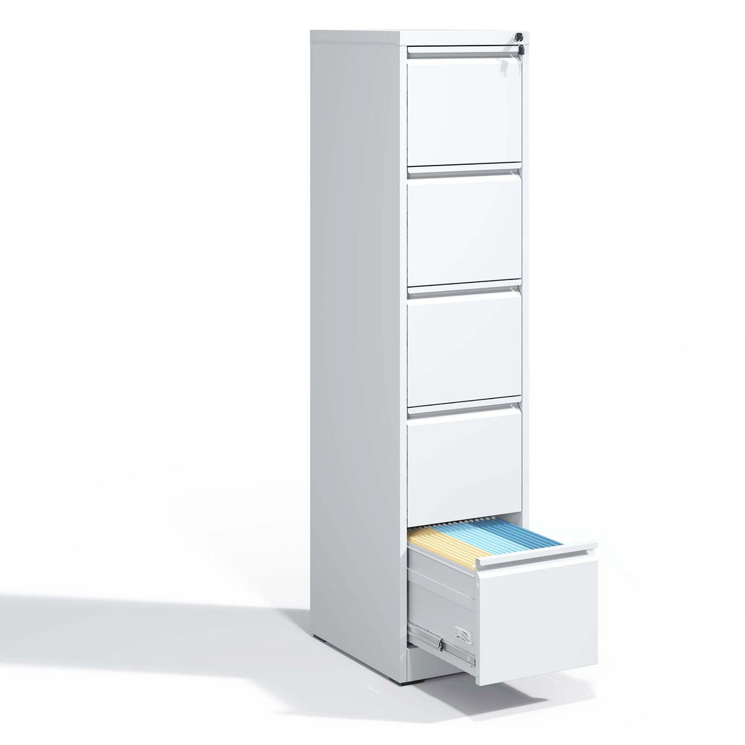 Modern White 5 Drawer Metal Vertical File Cabinet with Lock