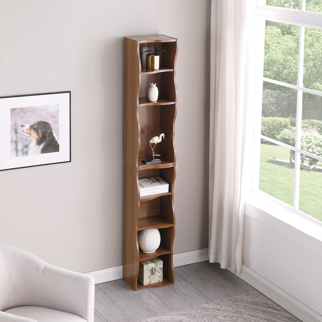 8-Layer Adjustable Shelf Ultra-Thin Bookshelf With A Wavy Border Design