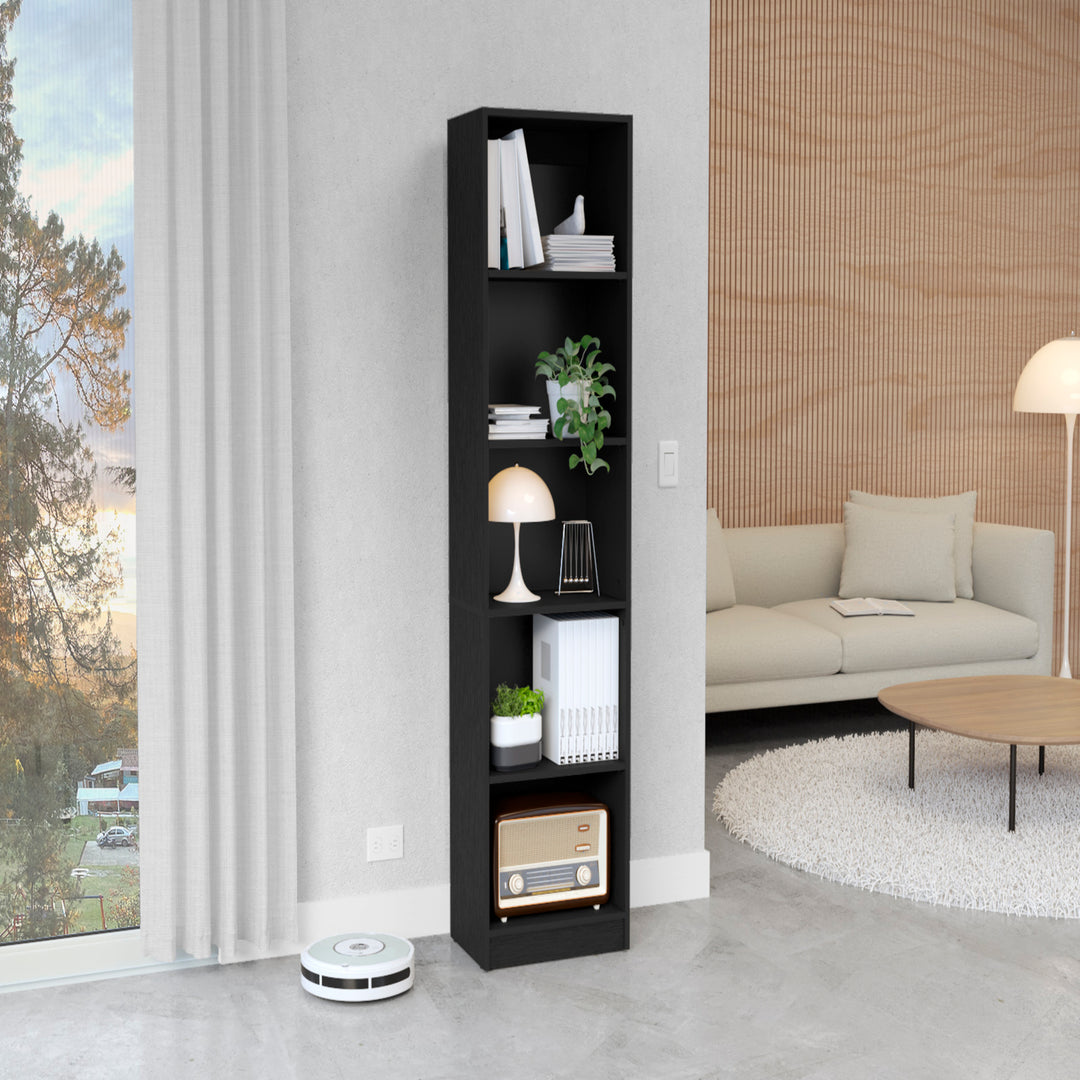 Black Bookcase Compact Bookshelf with Multiple Shelves