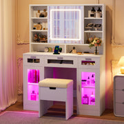 41.3'' White Makeup Vanity with Sliding Mirror LED Lights 3 Drawers & 2 RGB Cabinets