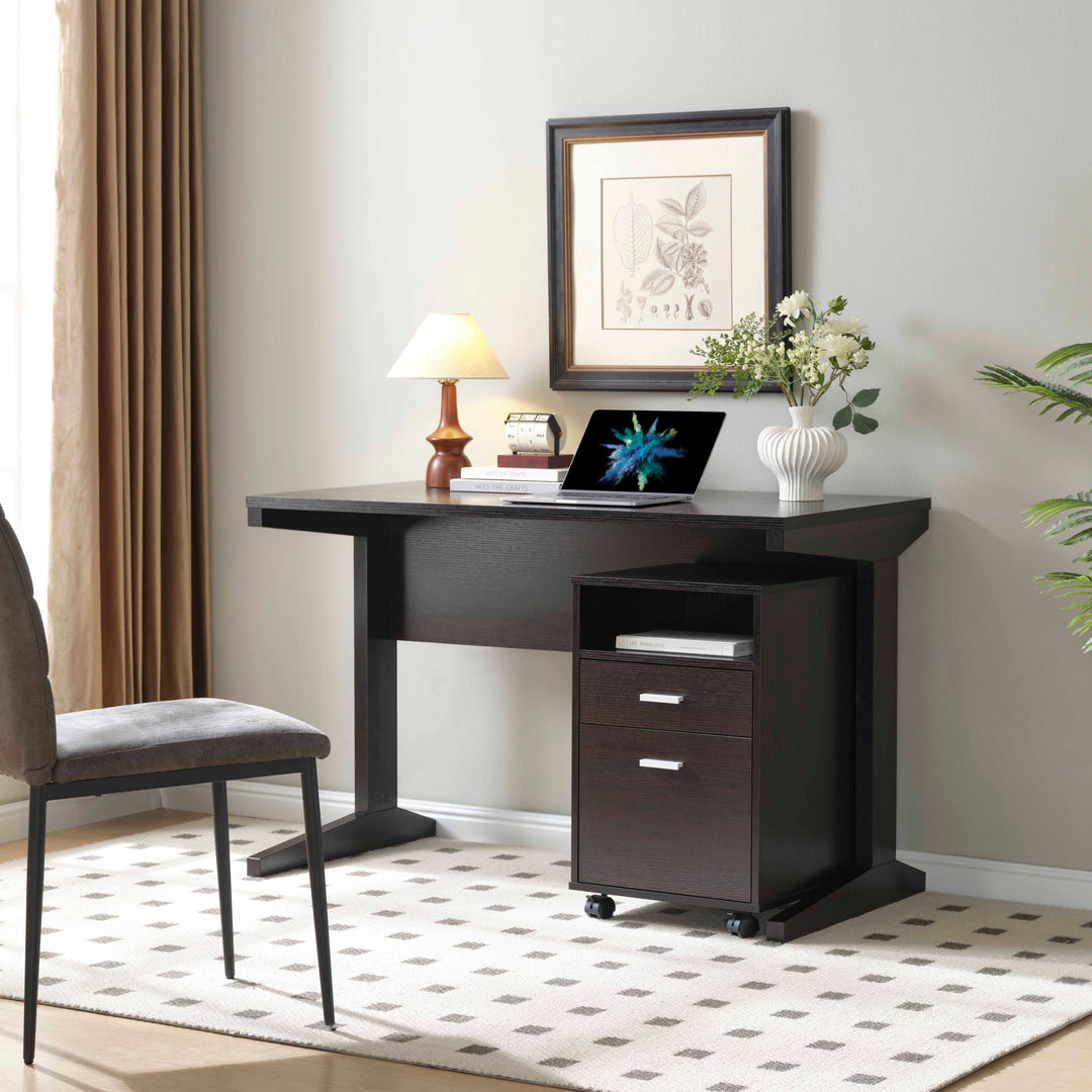 Home Office Writing Desk With Modesty Panel And Detached File Cabinet