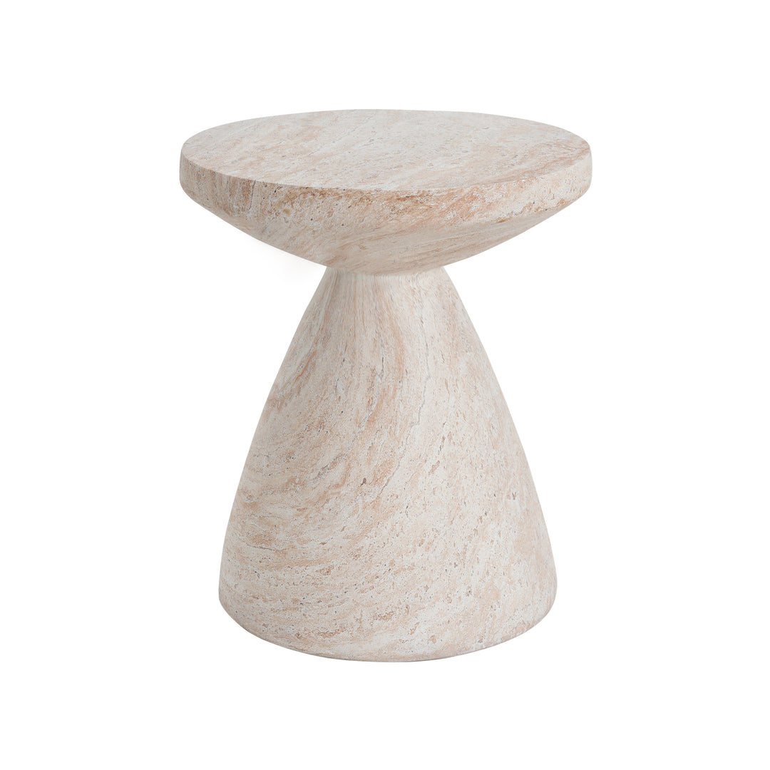 Elegant Travertine Finish Indoor/Outdoor Lightweight Concrete Beige Side Table