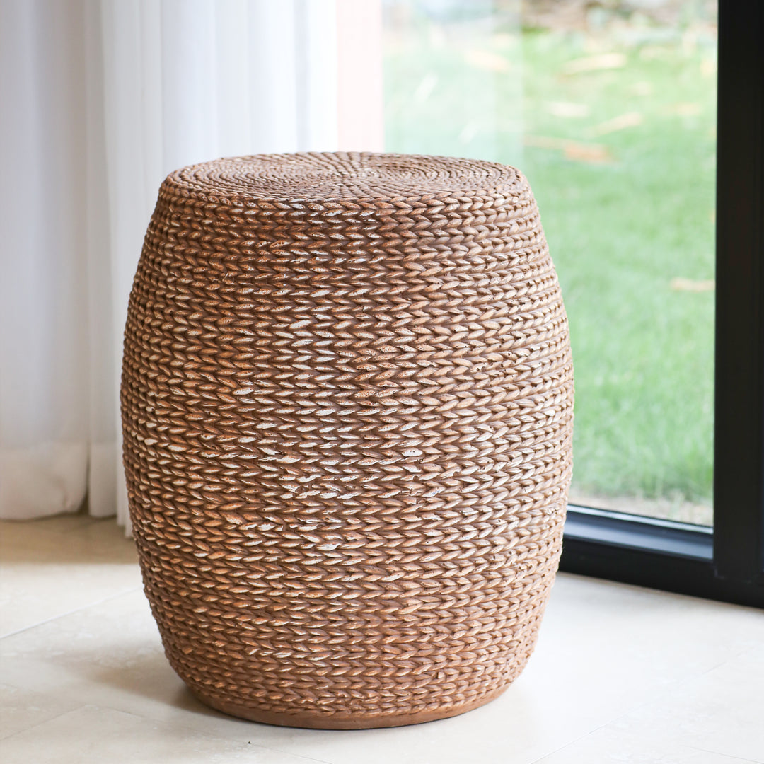 Outdoor Patio Drum-Shaped Brown Side Table