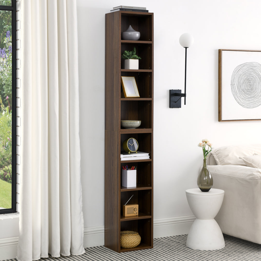 Multi-Functional 8-Tier Double-Decker Tall Narrow Bookcase Display Bookshelf