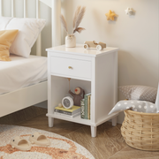 26.77''H Wooden White Nightstand with One Drawer & One Shelf