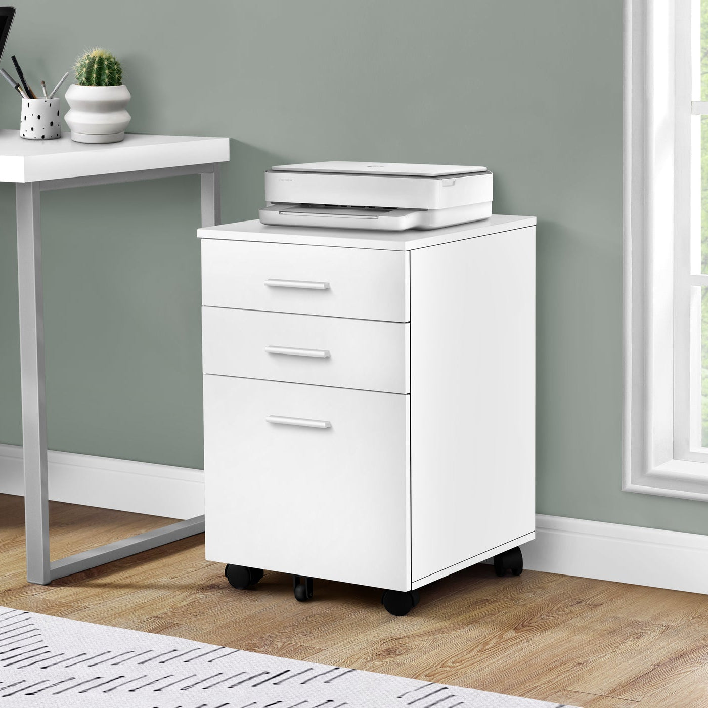 Modern Rolling Mobile White File Cabinet Printer Stand Storage Drawers