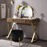 Coleen Walnut & Gold Finish Vanity Desk W/Mirror & Jewelry Tray