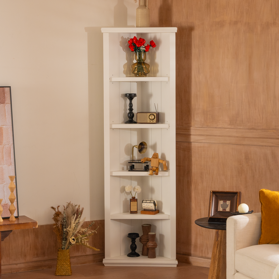 White 5-Tier Sided Bookcase Tall Triangle Sided Bookshelves