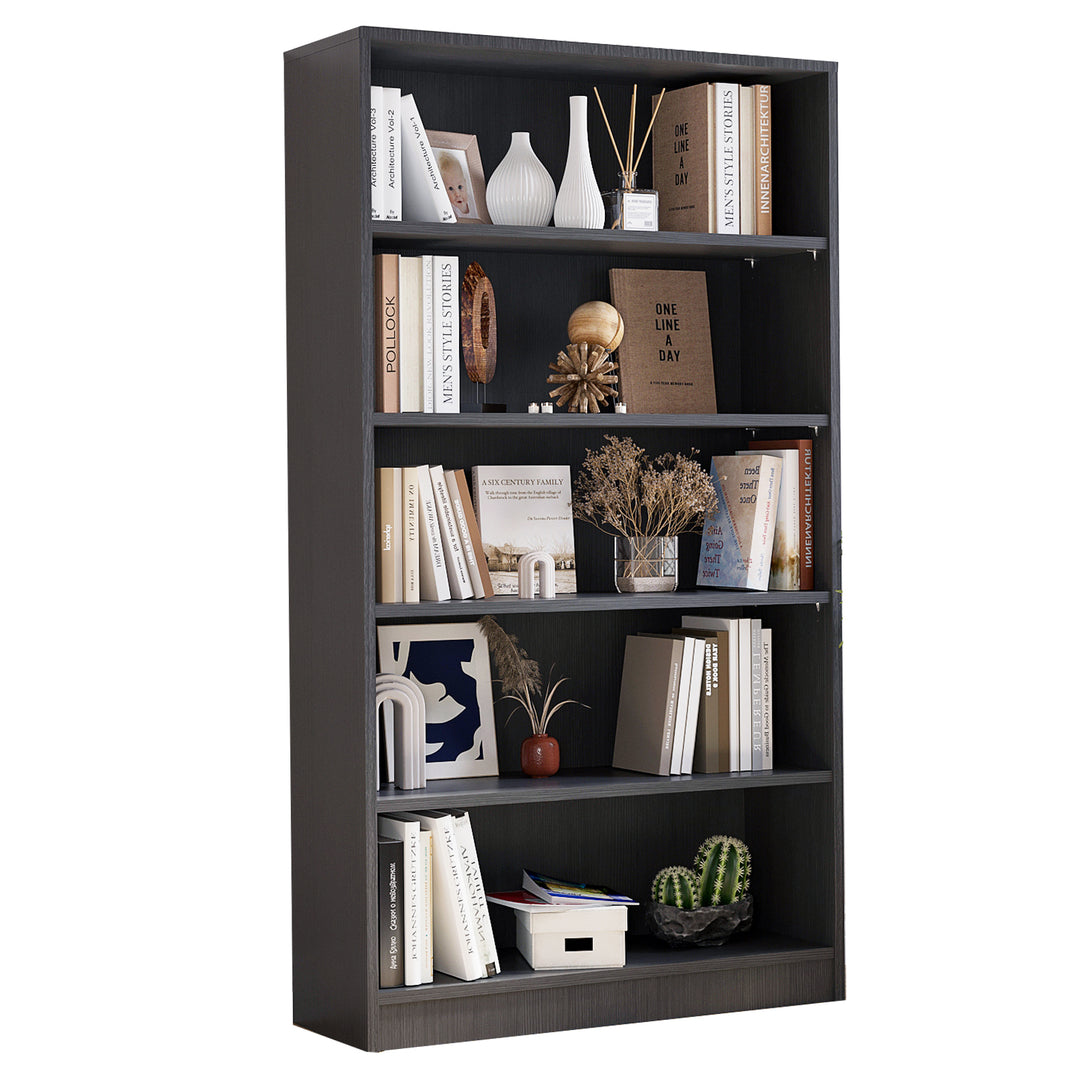 60 Inches Tall Modern Wood Grey Bookshelf 5 Shelf Office Bookcase