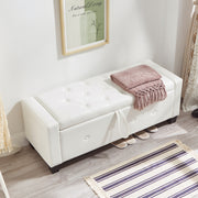 48'' Upholstered Tufted Faux Leather PU Ottoman White Bench with Storage