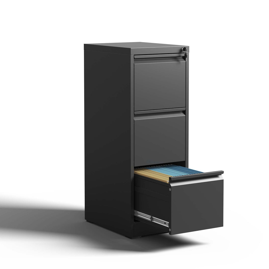 Black 3 Drawer Metal Vertical File Cabinet with Lock