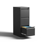 Black 3 Drawer Metal Vertical File Cabinet with Lock