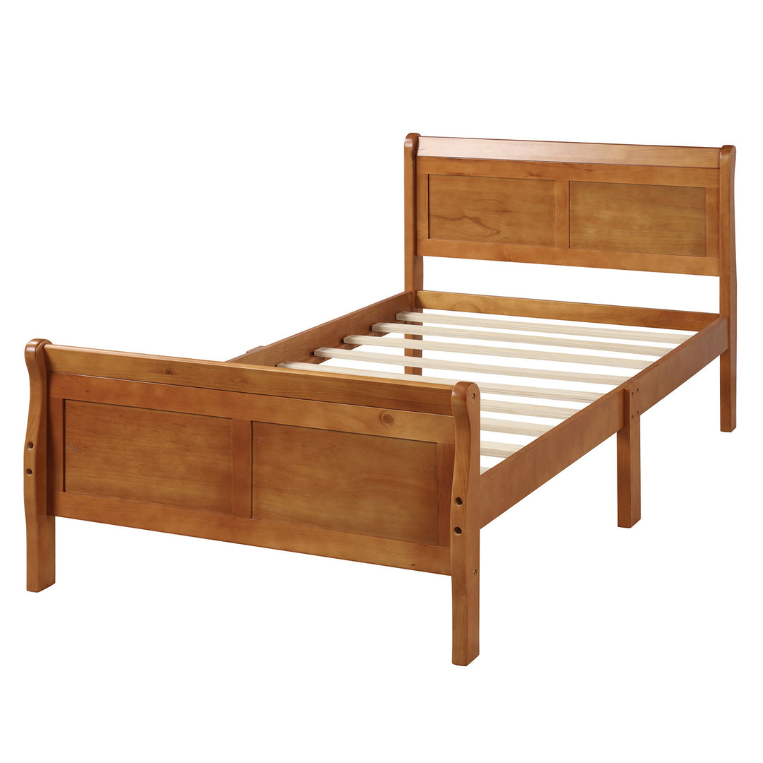 Minimalist Wood Platform Twin Bed Frame with Sleigh Headboard