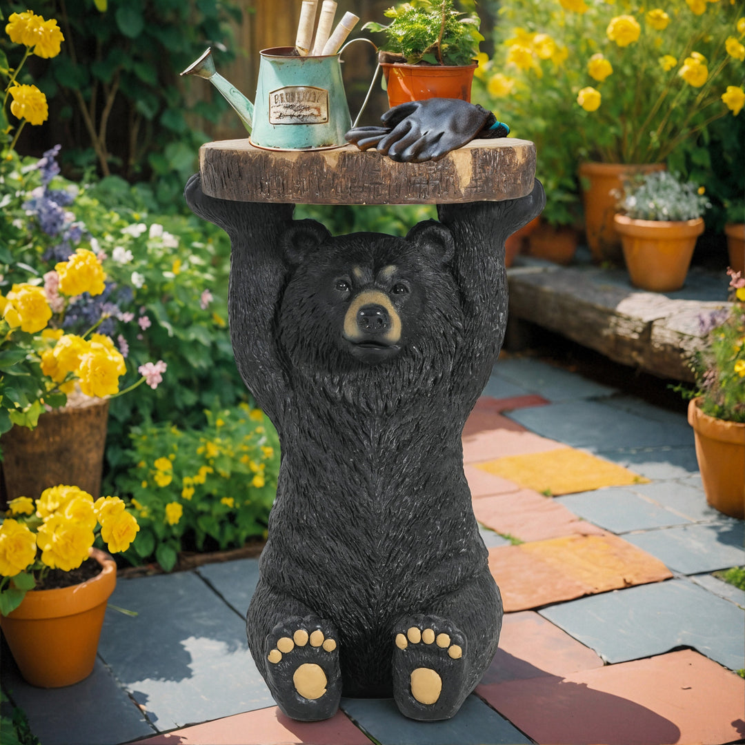MGO Black Bear Side Table Pedestal End Table Stool