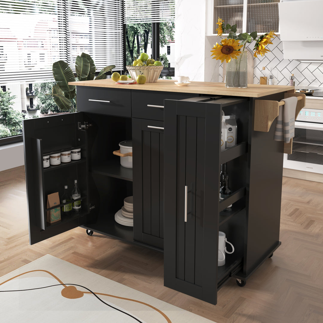 Black Kitchen Island Storage Cart with Drop Leaf & 3 Tier Pull Out Cabinet Organizer