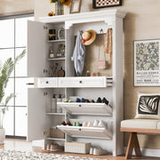 54.7'' Hall Tree with Integrated Shoe Cabinet and Mirrored Cabinet Door