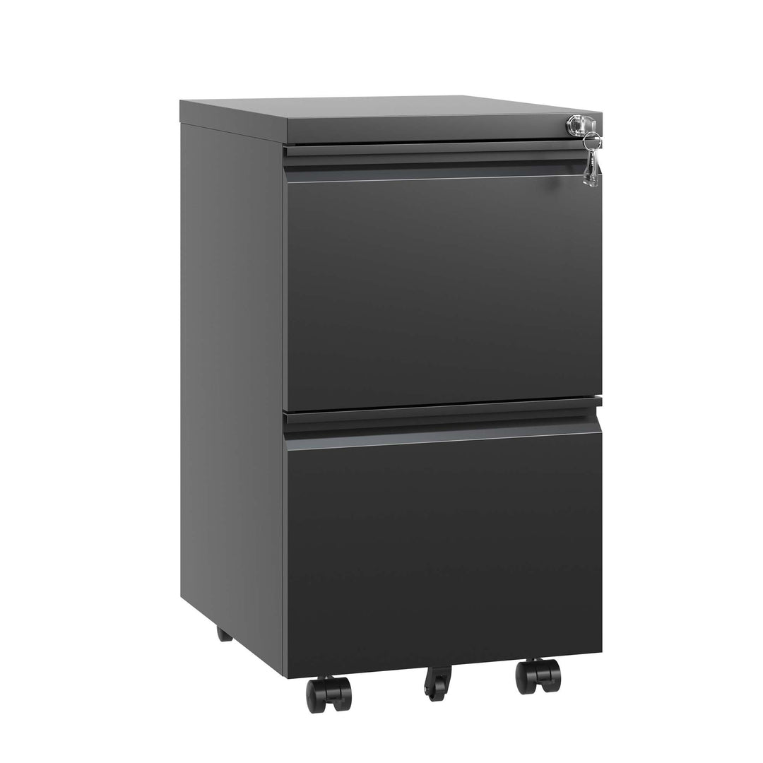 Modern Compact 2 Drawer Metal Mobile Black File Cabinet with Lock