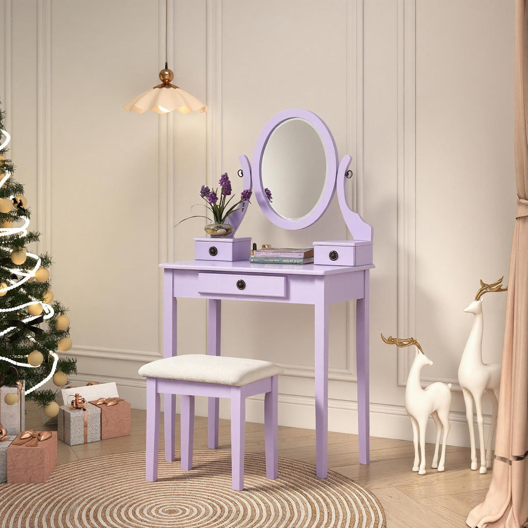 Wood Moniya Purple Makeup Vanity Table and Stool Set