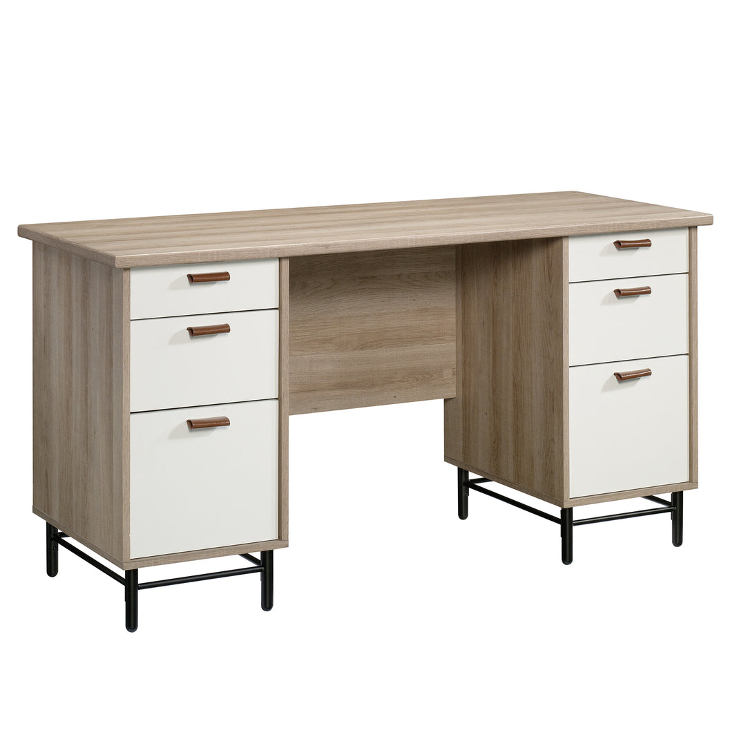 Brown Finish Rectangular Executive Desk With Drawers