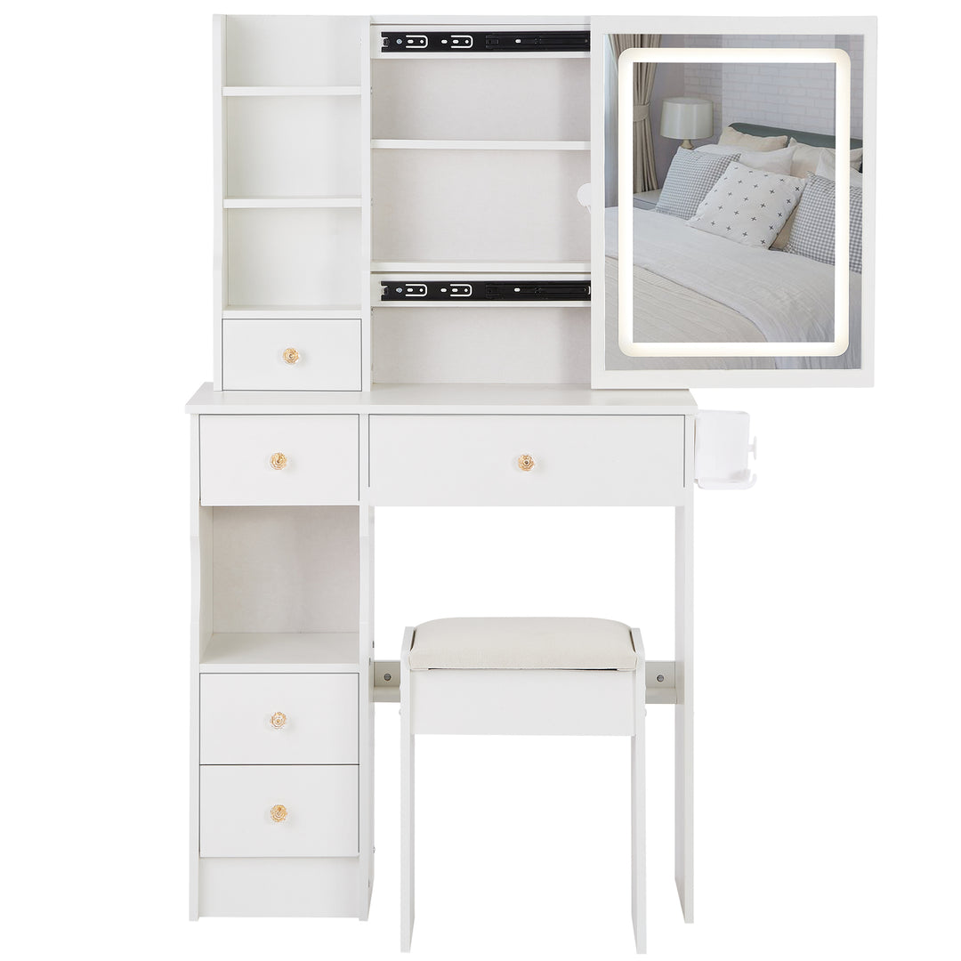29.2'‘ Small Size Left Drawer Desktop Makeup Vanity Table + Cushioned Stool