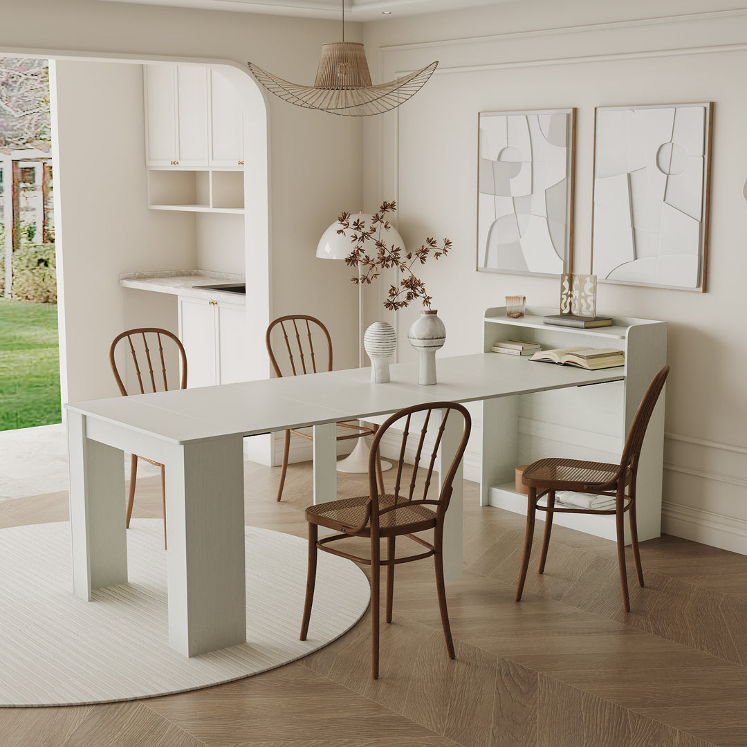 Modern Extendable White Dining Table with Storage