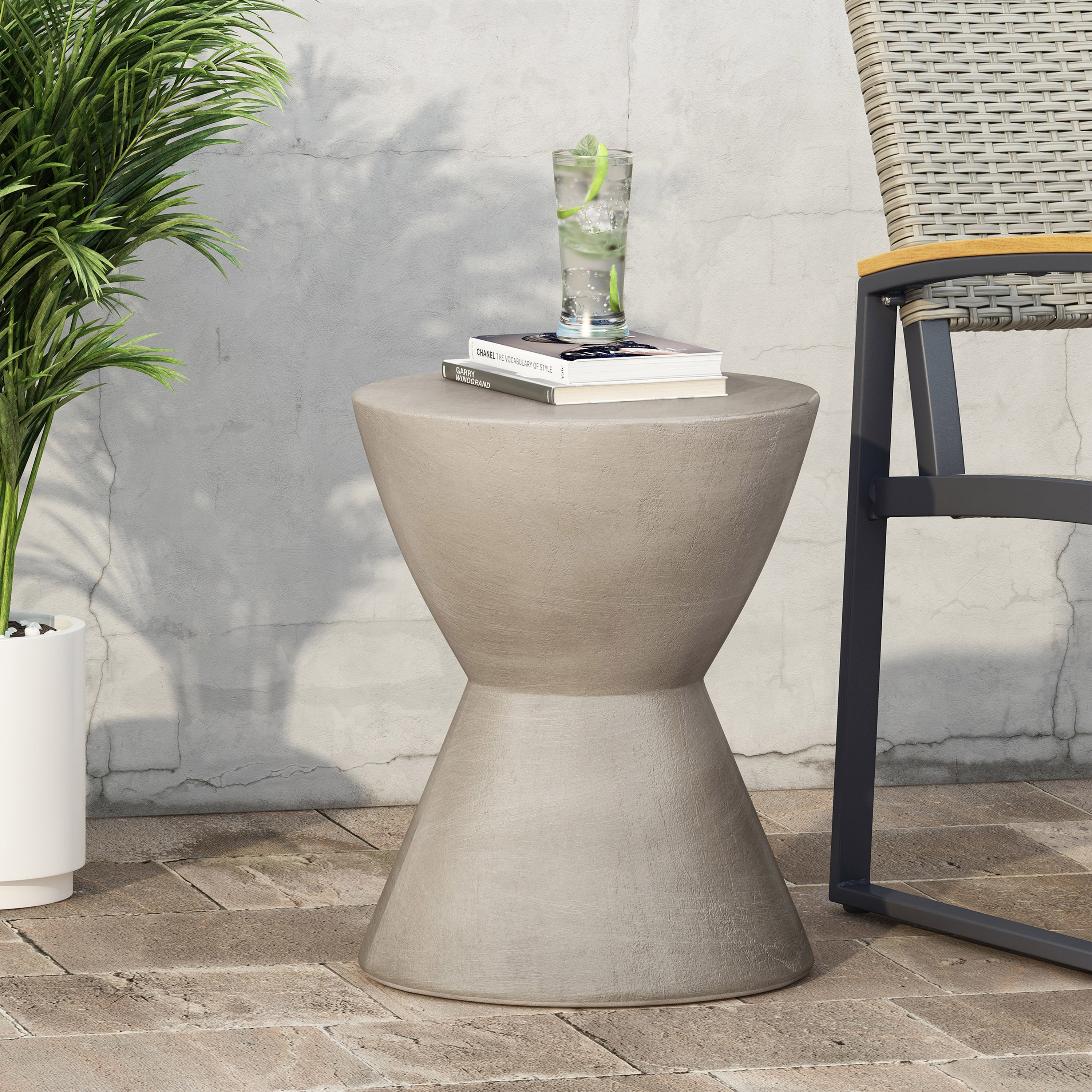 Charming Smooth Hourglass Design Light Grey Side Table