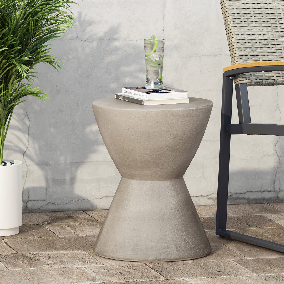 Charming Smooth Hourglass Design Light Grey Side Table