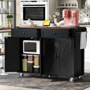 53.5'' Farmhouse Black Kitchen Island Cart on Wheels with Power Outlet Drop Leaf